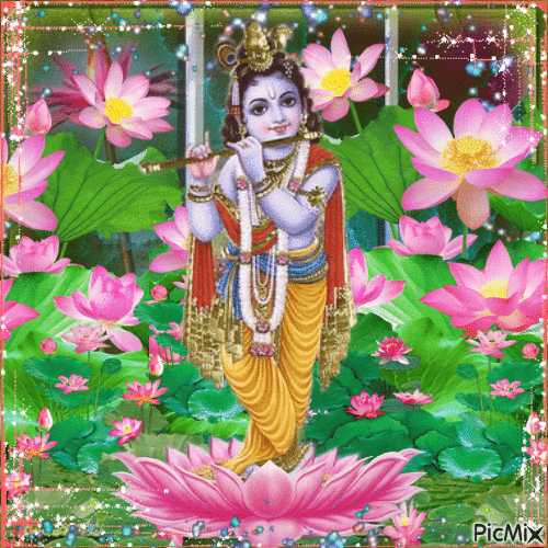 Radha Krishna with lotus Flower - Gratis animeret GIF