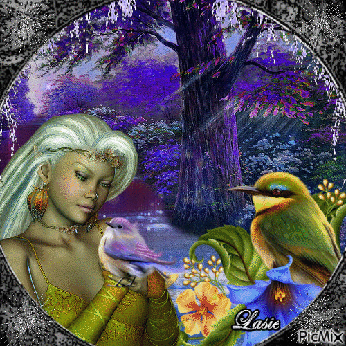 La femme et l'oiseau - Darmowy animowany GIF