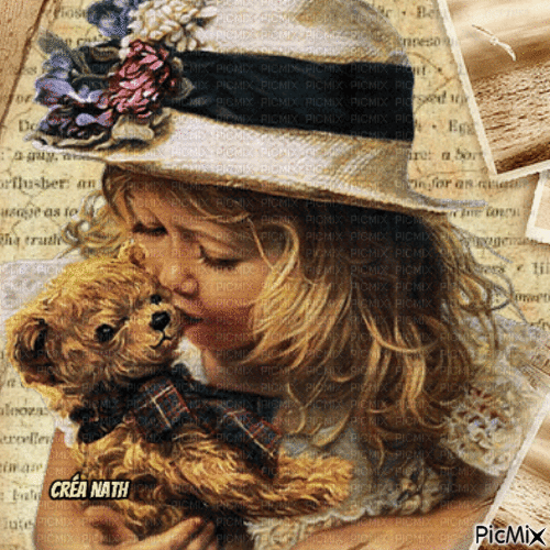 La petite fille et son ourson vintage - Besplatni animirani GIF
