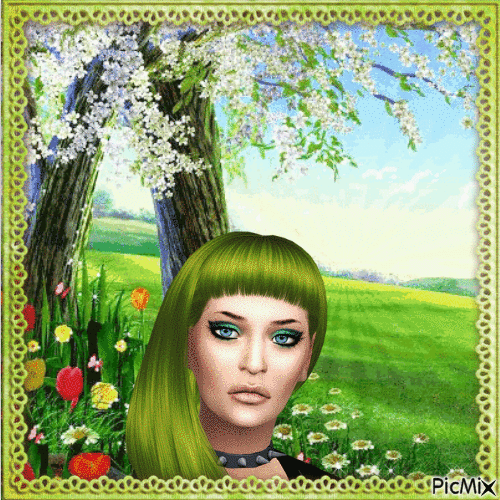 FEMME AUX CHEVEUX VERTS - Free animated GIF