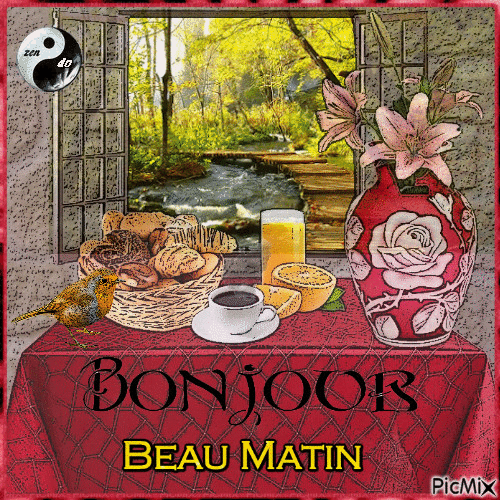 ✦ Beau Matin ☕🐦 - Бесплатный анимированный гифка