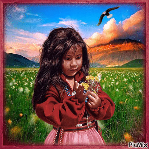 Little Indian Girl in the Meadow - Free animated GIF