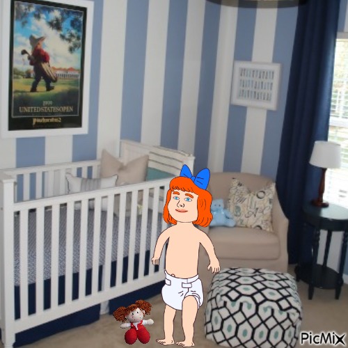 Redhead baby girl with dolly in nursery - δωρεάν png