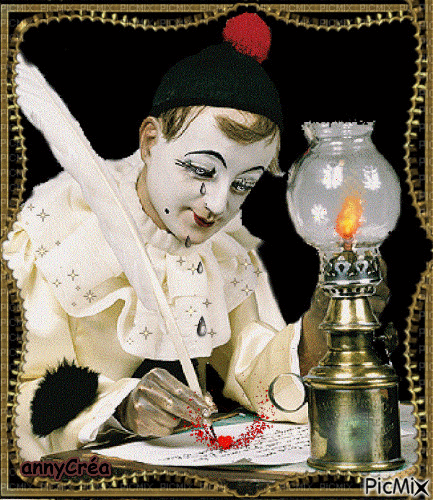 Pierrot et sa plume - Gratis geanimeerde GIF