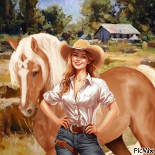 Cowgirl and horse - ücretsiz png