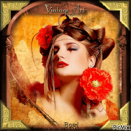 Portrait with poppies/vintage... - Free animated GIF