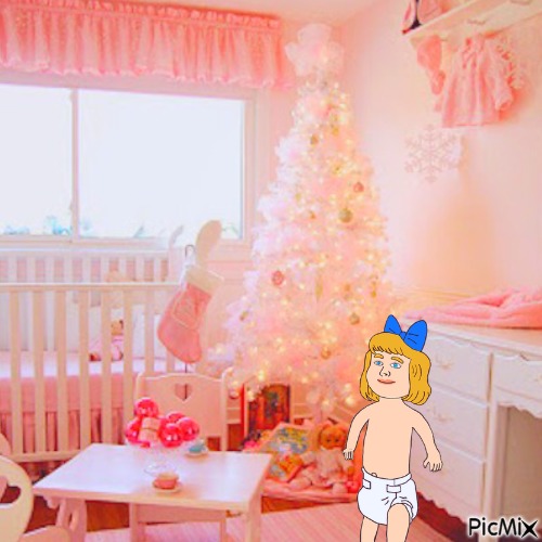 Baby in pink Christmas nursery - 免费PNG