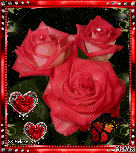 Three red roses. - Bezmaksas animēts GIF