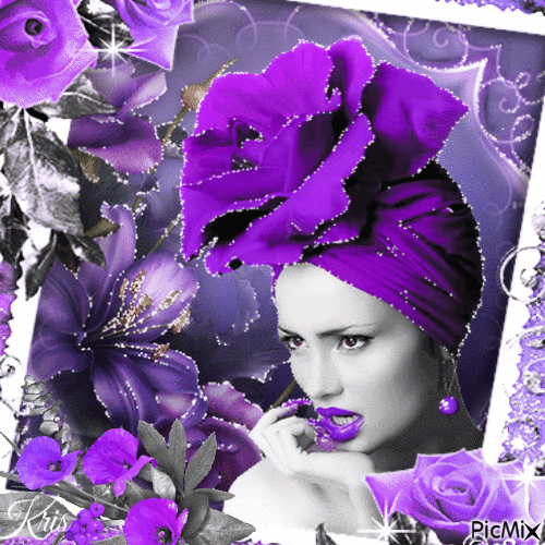 Fille avec des fleurs violettes - Δωρεάν κινούμενο GIF