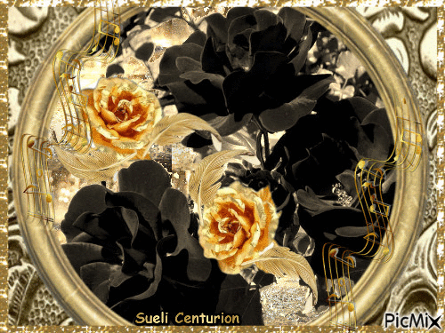 Rosas Negras e douradas - GIF animé gratuit
