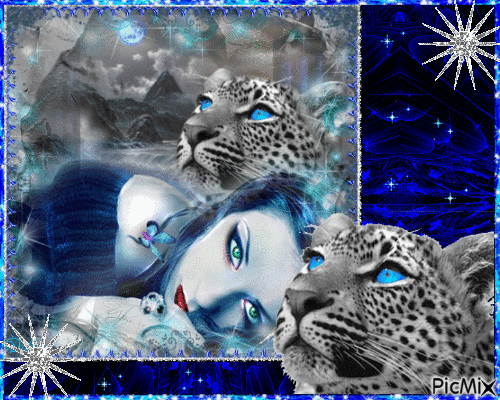 femme et léopard blanc - Free animated GIF