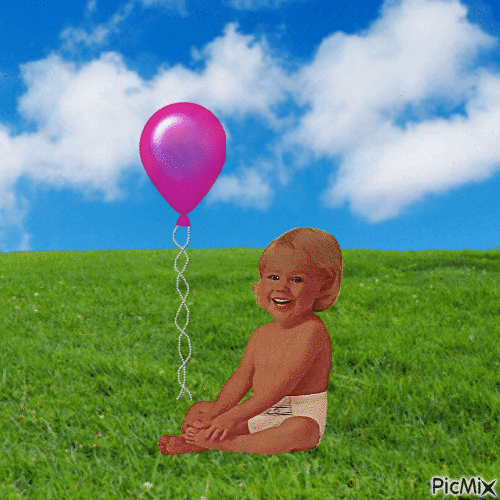 Baby with balloon - Безплатен анимиран GIF