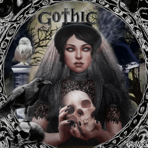 Gotische Frau mit Totenköpfen - Δωρεάν κινούμενο GIF