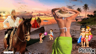 atlı kızlar plajda - Kostenlose animierte GIFs