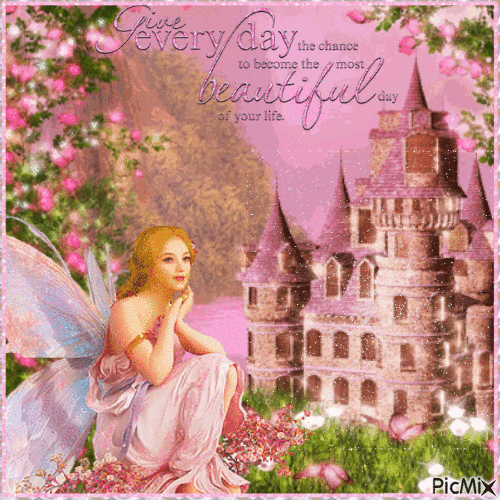 magical pink castle fairy - Zdarma animovaný GIF