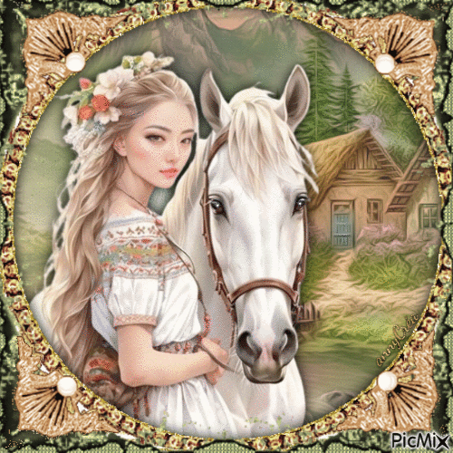 Woman and horse - GIF animate gratis