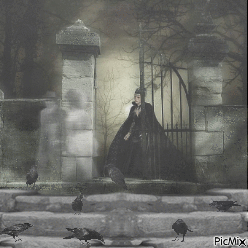 WOMAN WITH CROWS - Free animated GIF