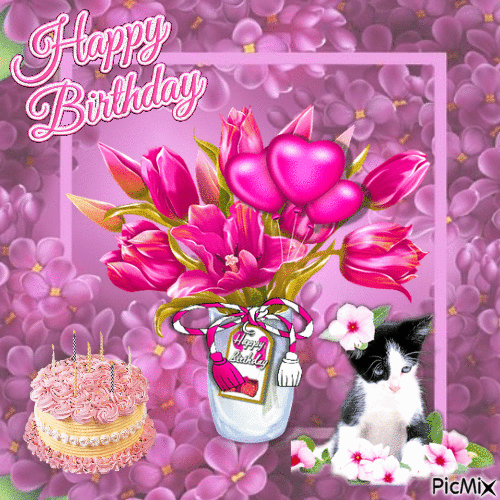 Happy Birthday Kitty....Happy #1111 Picmix - Бесплатный анимированный гифка