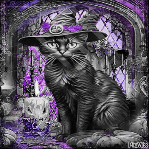 Black cat magic halloween - Безплатен анимиран GIF