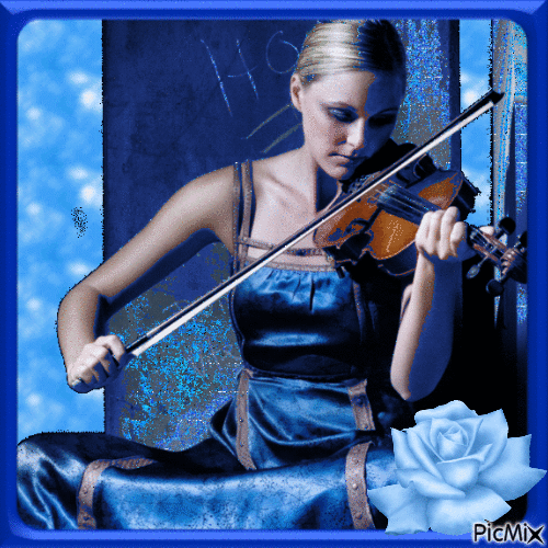 Violinist in Blue - GIF animé gratuit