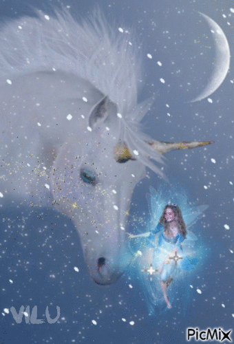 O Unicornio e a Fada Azul - GIF animé gratuit