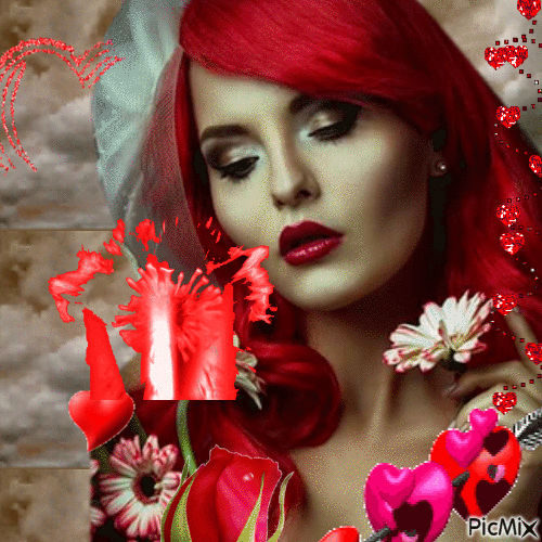 Femme rouge sur fond gris - Безплатен анимиран GIF