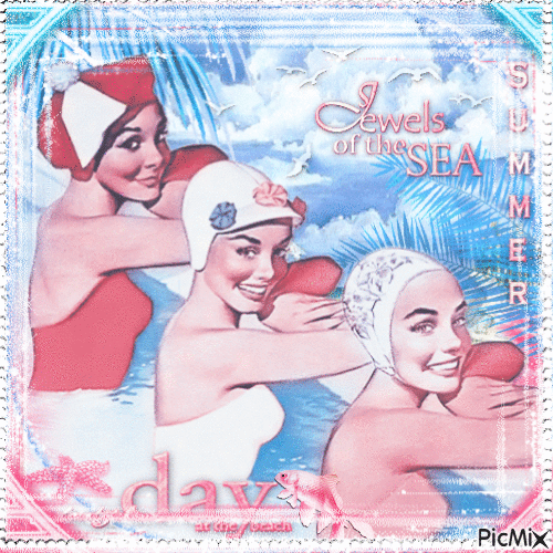 Vintage girl friends at the summer - Free animated GIF