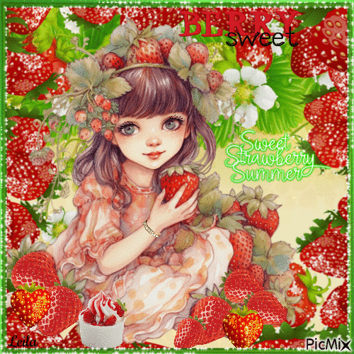 Sweet Strawberry Summer. Girl - Бесплатный анимированный гифка