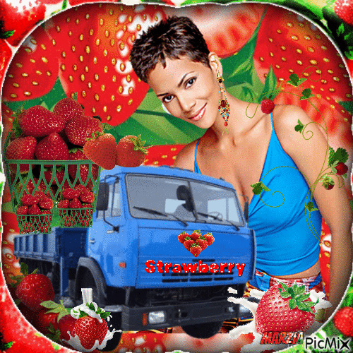 marzia - Donna e camion di fragole - Бесплатный анимированный гифка