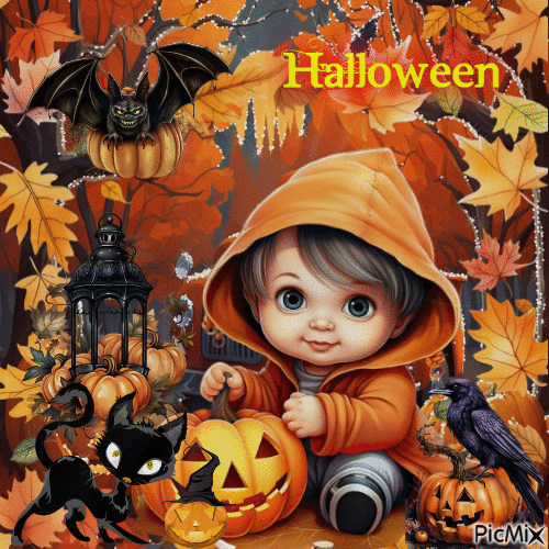 Halloween-Baby - Schwarz- und Orangetöne - GIF animé gratuit
