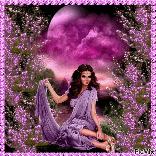 LADY, MOON, AND PURPLES - Free animated GIF