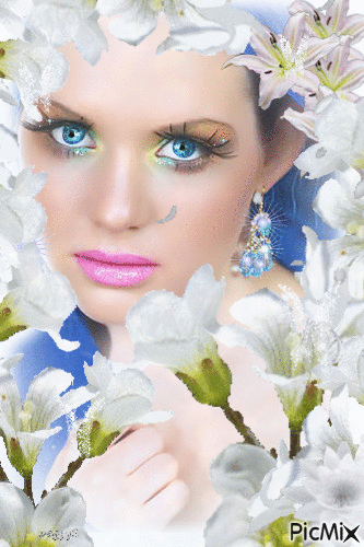 woman in blue/white lillies - Kostenlose animierte GIFs