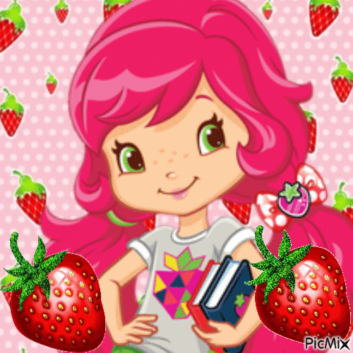 La fille aux fraises - GIF animé gratuit