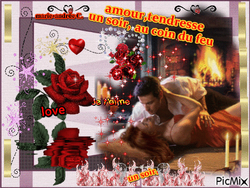 love, amour romantic, tendresse - Un soir au coin du feu. - Animovaný GIF zadarmo