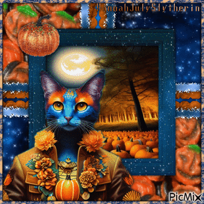 ♦Fantasy Cat with Pumpkins♦ - Nemokamas animacinis gif