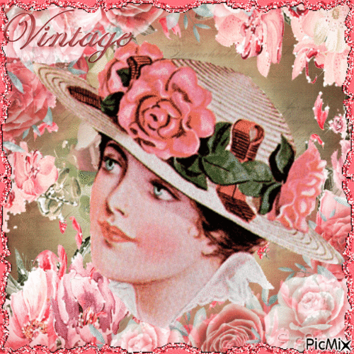 Vintage woman - Pink or mauve tones - GIF animé gratuit