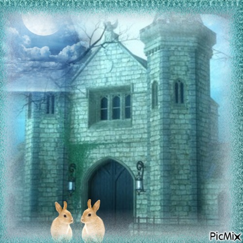 castle moon and animals - ücretsiz png