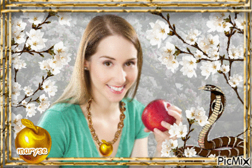 femme et pomme - Безплатен анимиран GIF