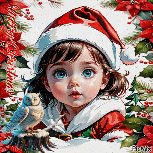 Weihnachtskind mit Eule - 無料のアニメーション GIF