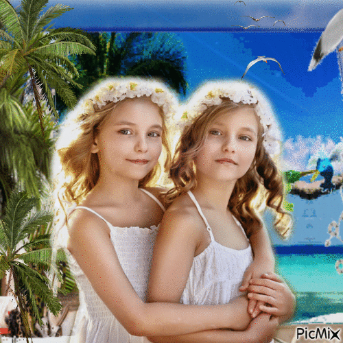 Hermanas gemelas en el agua - GIF animé gratuit