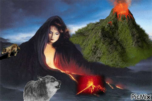 Lobos y volcanes - Ingyenes animált GIF