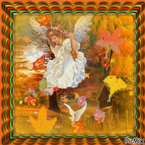 petit ange sur la balançoire à l'automne - Δωρεάν κινούμενο GIF