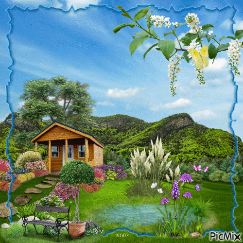 Country house with garden. - Бесплатни анимирани ГИФ