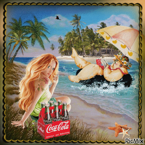 Vintage Sommerdame mit Soda - Wettbewerb - Gratis animerad GIF