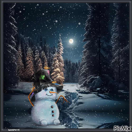 Snowman Night - GIF animasi gratis