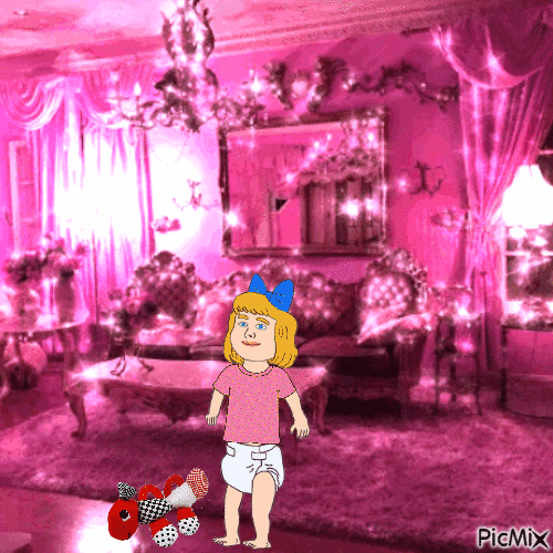 Baby in pink living room - GIF animado grátis