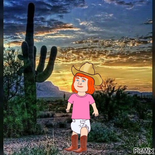 Western baby near cactus and sunset - фрее пнг