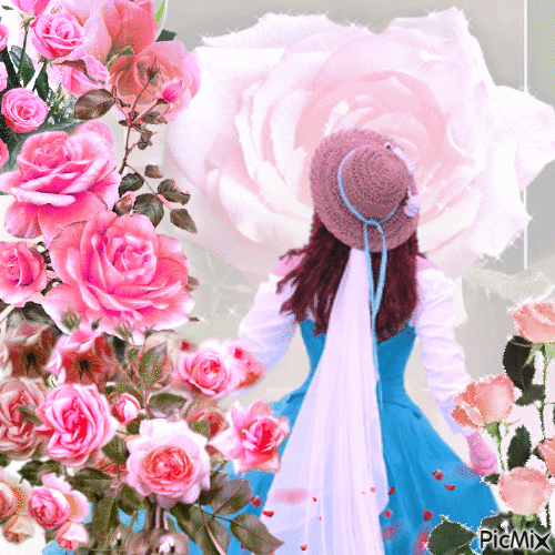 girl with roses - GIF animé gratuit