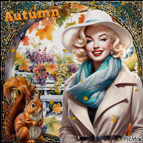 Marilyn Monroe - Herbstaquarell - Бесплатный анимированный гифка