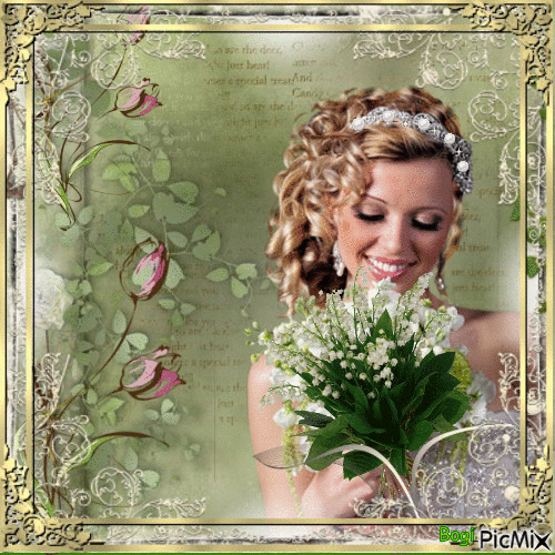 Woman with lily of the valley... - GIF animado gratis